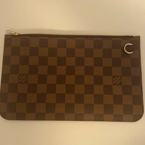 Louis Vuitton Neverfull Pochette Damier Ebene Brown Canvas Wristlet